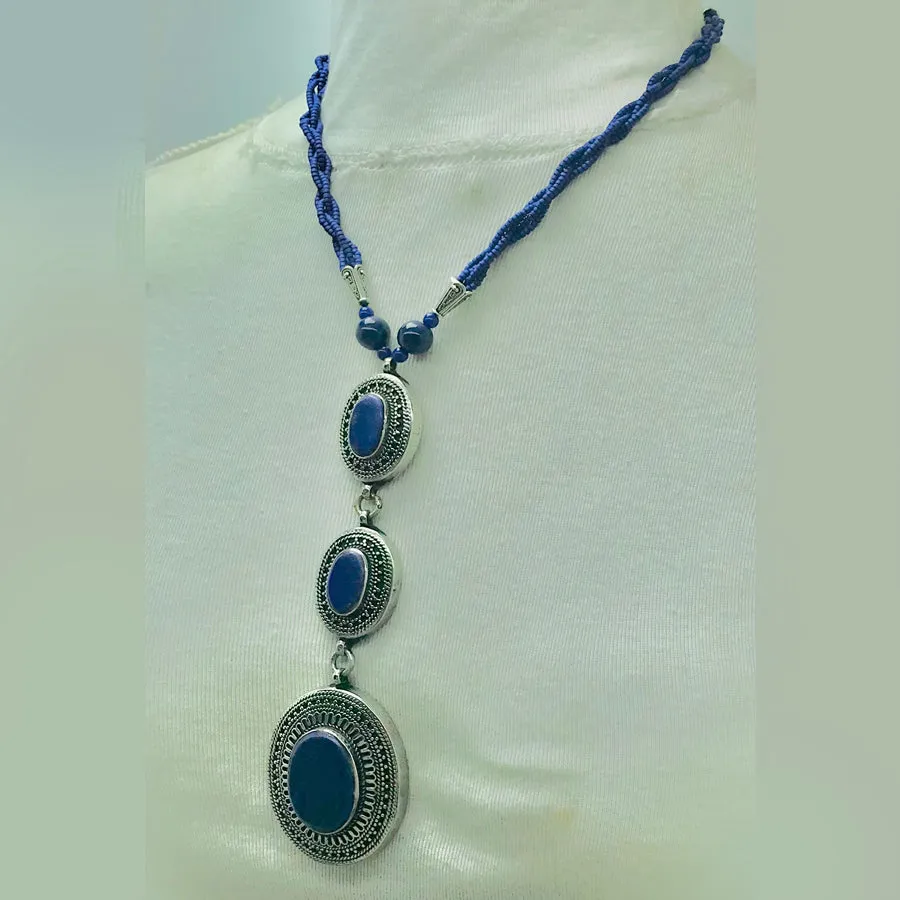 Lapis Lazuli Necklace with Triple Pendants