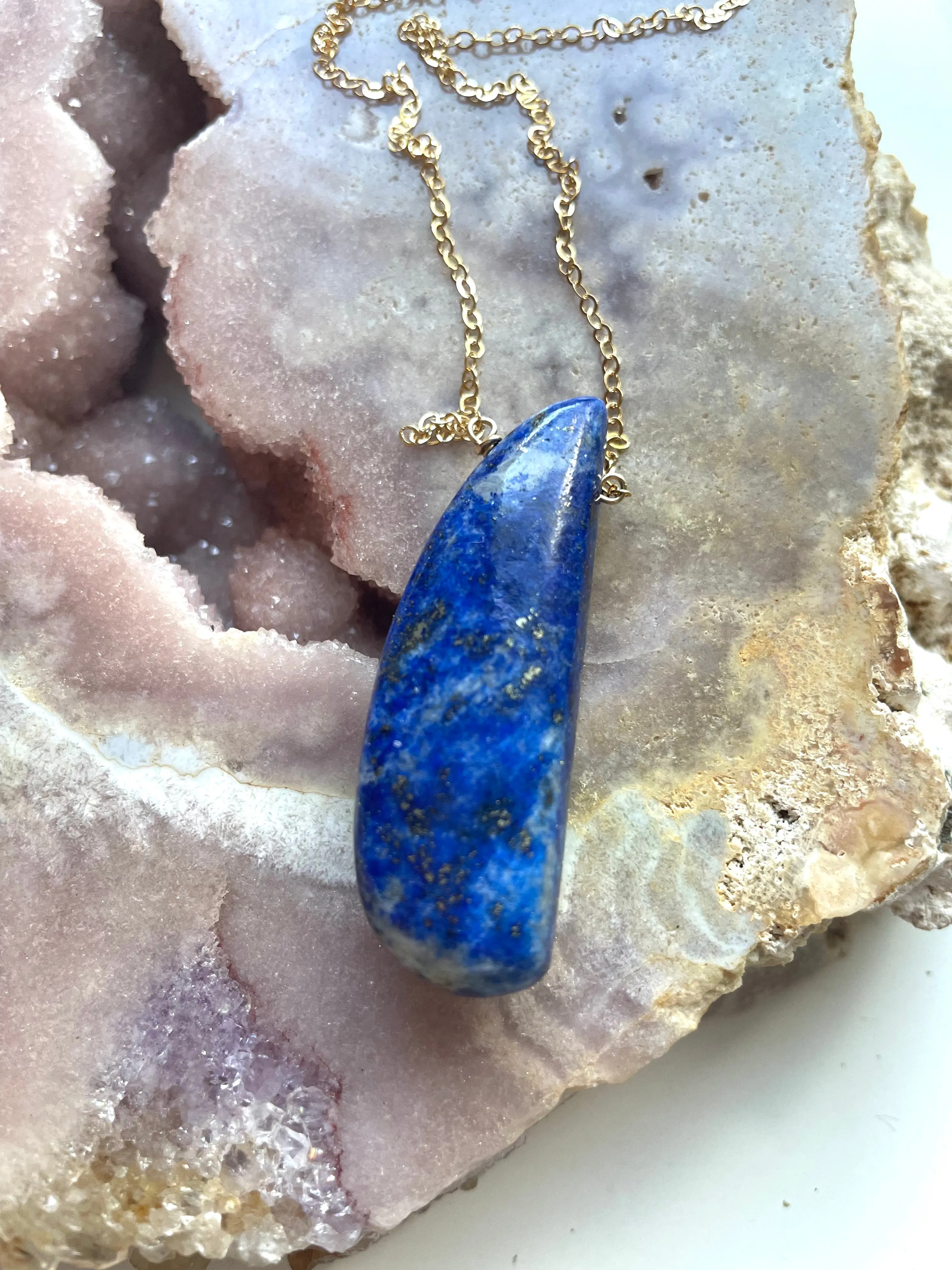 Lapis Lazuli Statement Necklace Gold Filled