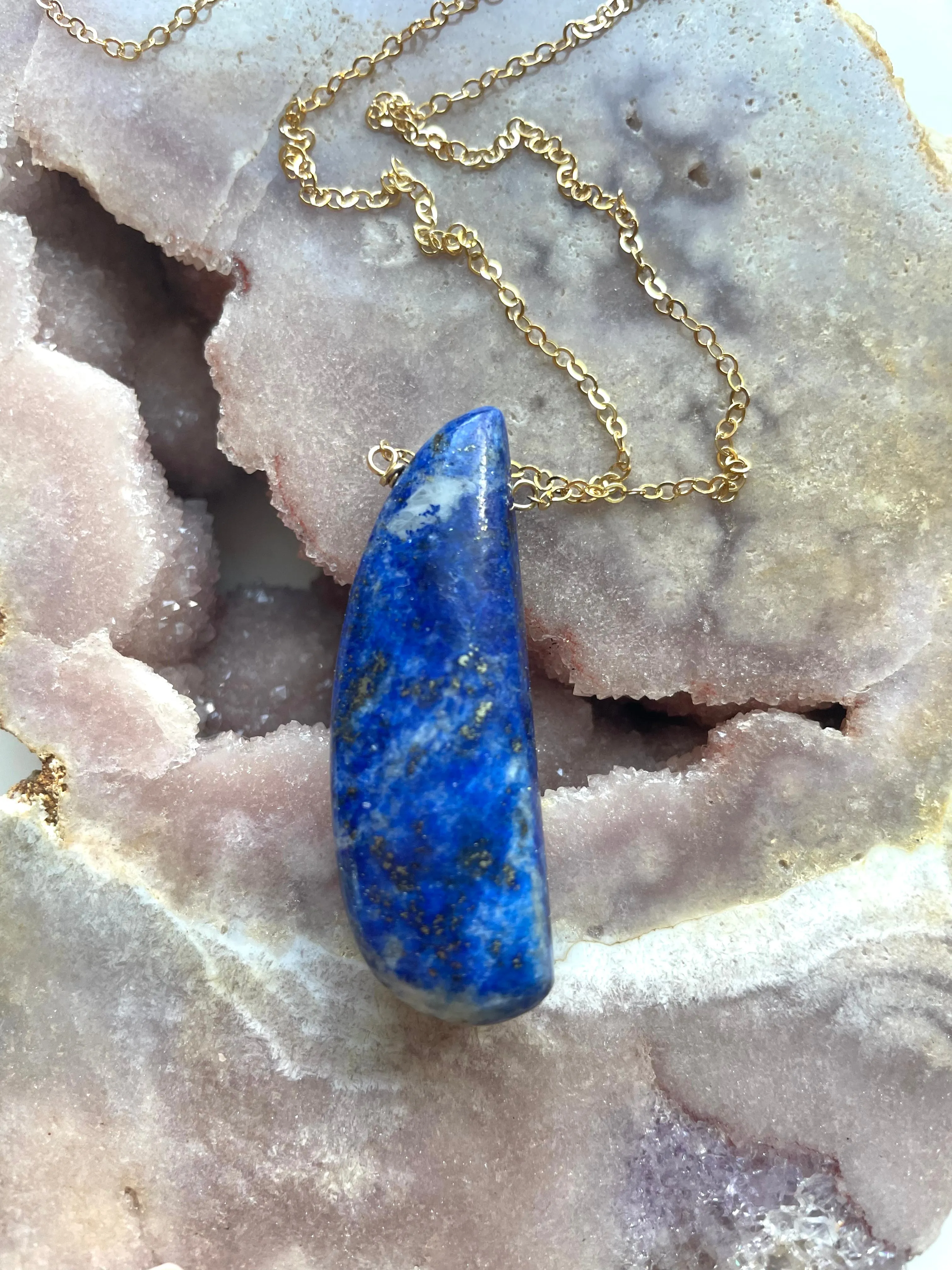 Lapis Lazuli Statement Necklace Gold Filled