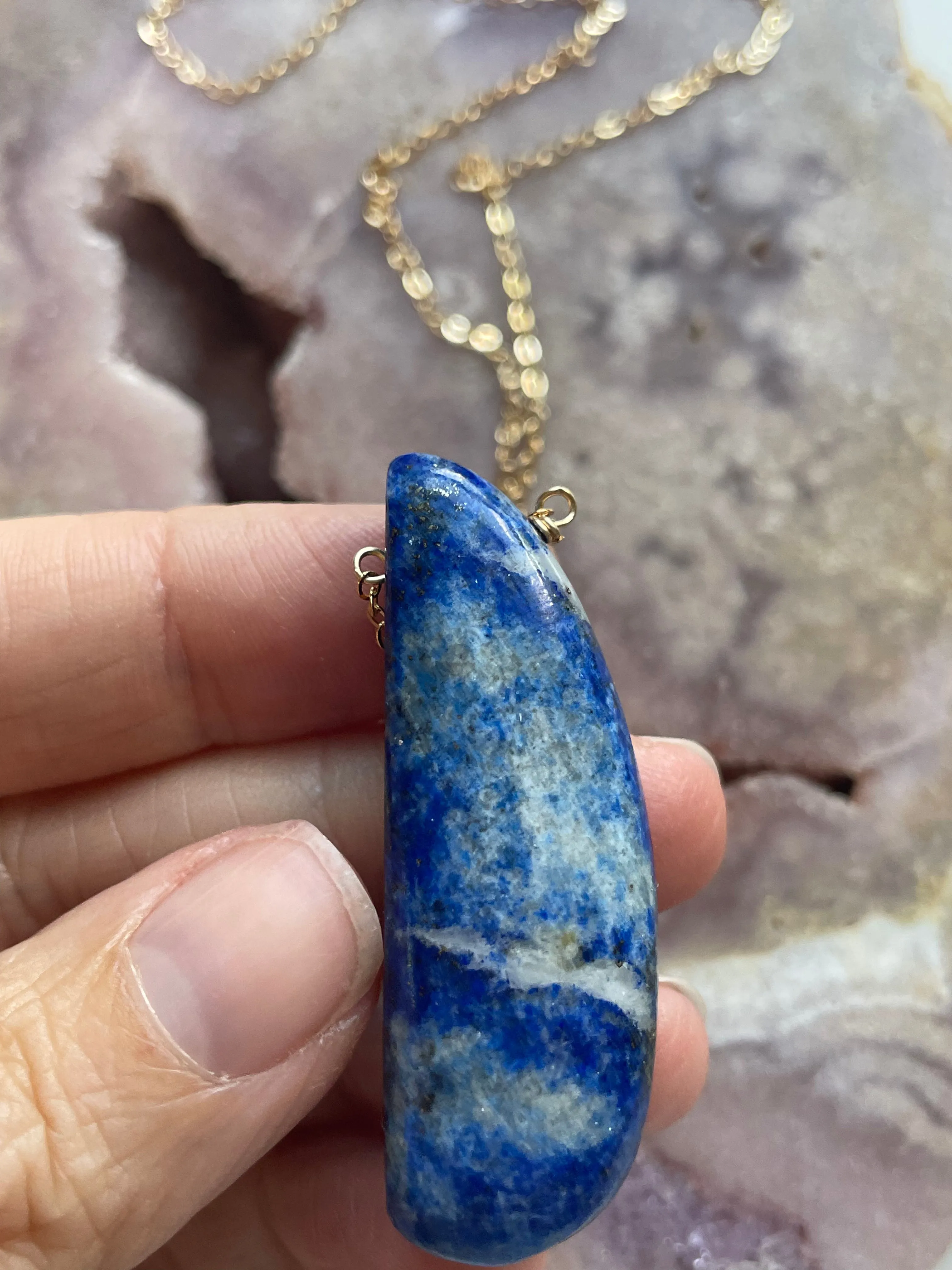 Lapis Lazuli Statement Necklace Gold Filled