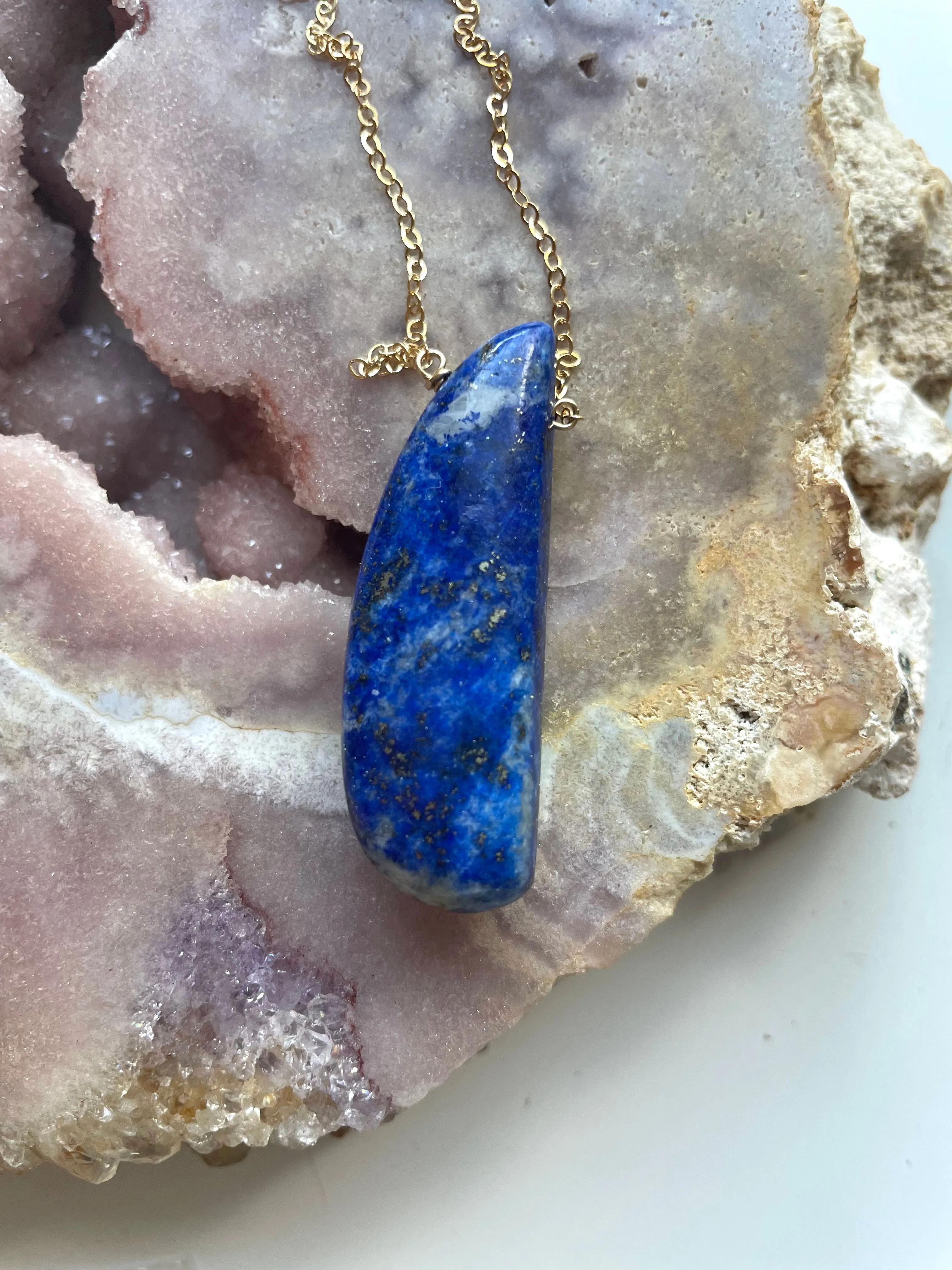 Lapis Lazuli Statement Necklace Gold Filled