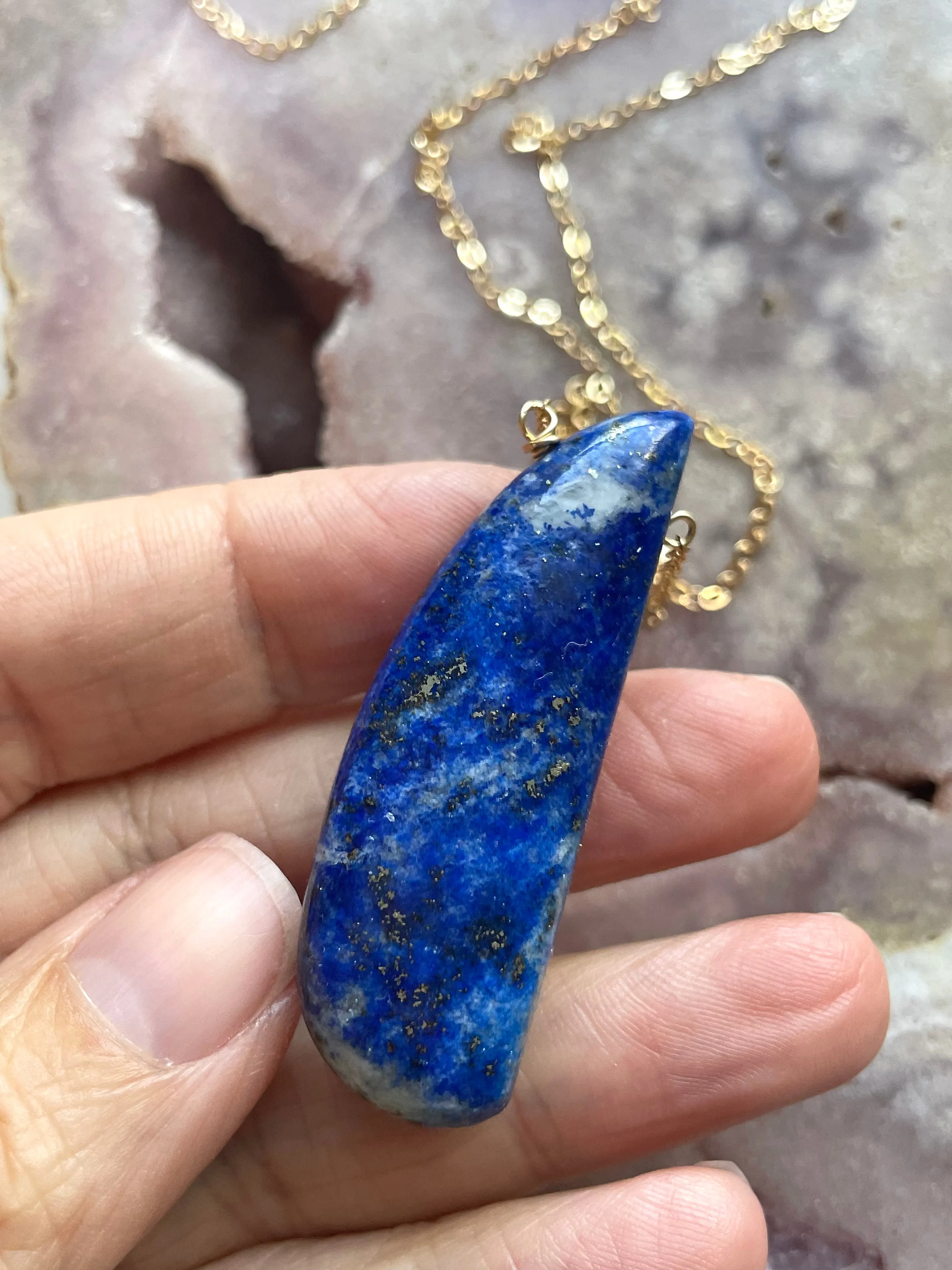 Lapis Lazuli Statement Necklace Gold Filled