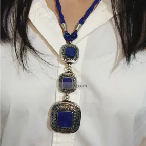 Lapis Lazuli Triple Stone Pendants Necklace