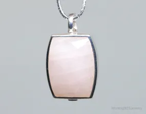 Large Designer ELLE Rose Quartz Ruby Sterling Silver Necklace Pendant