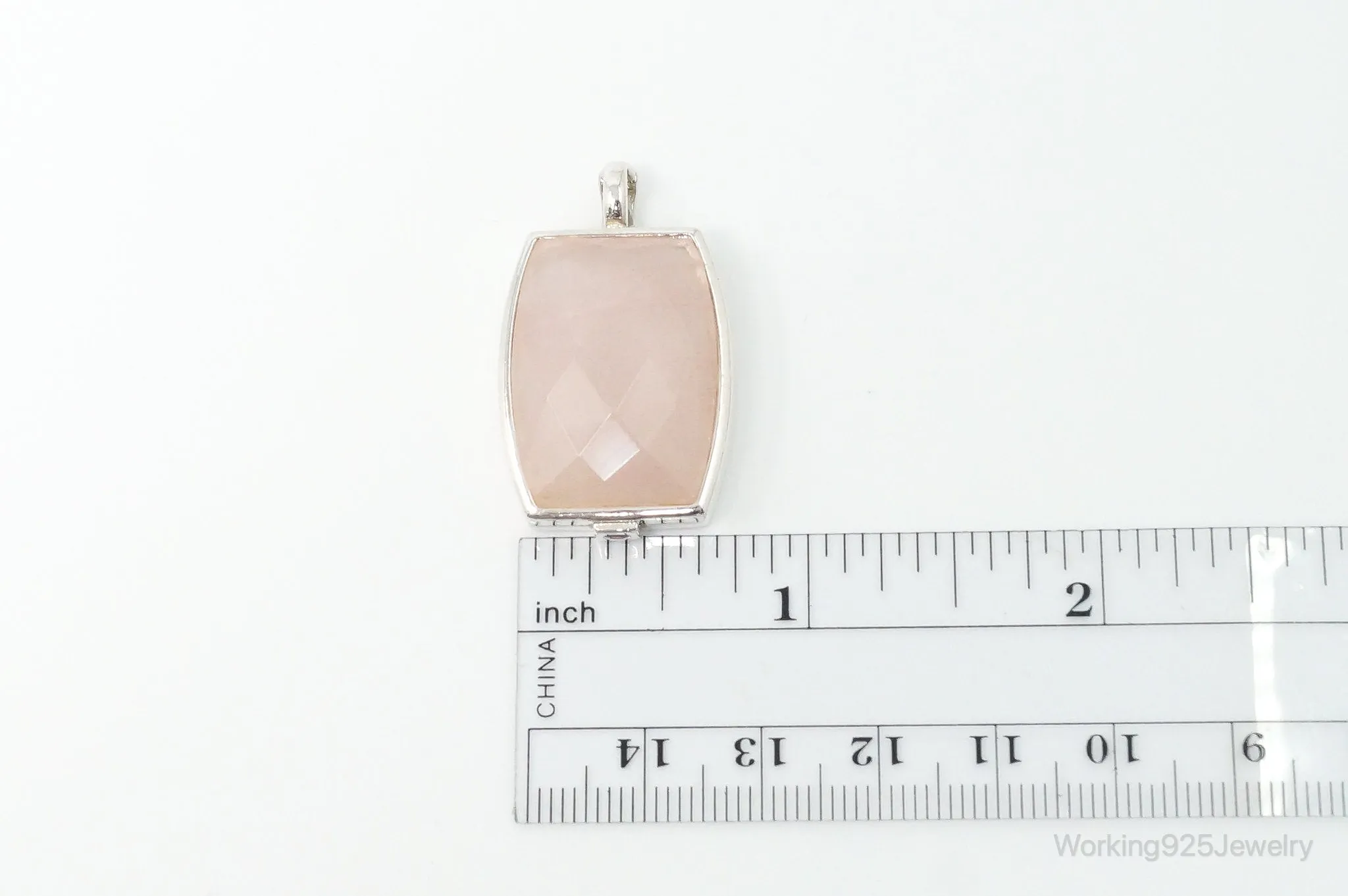 Large Designer ELLE Rose Quartz Ruby Sterling Silver Necklace Pendant