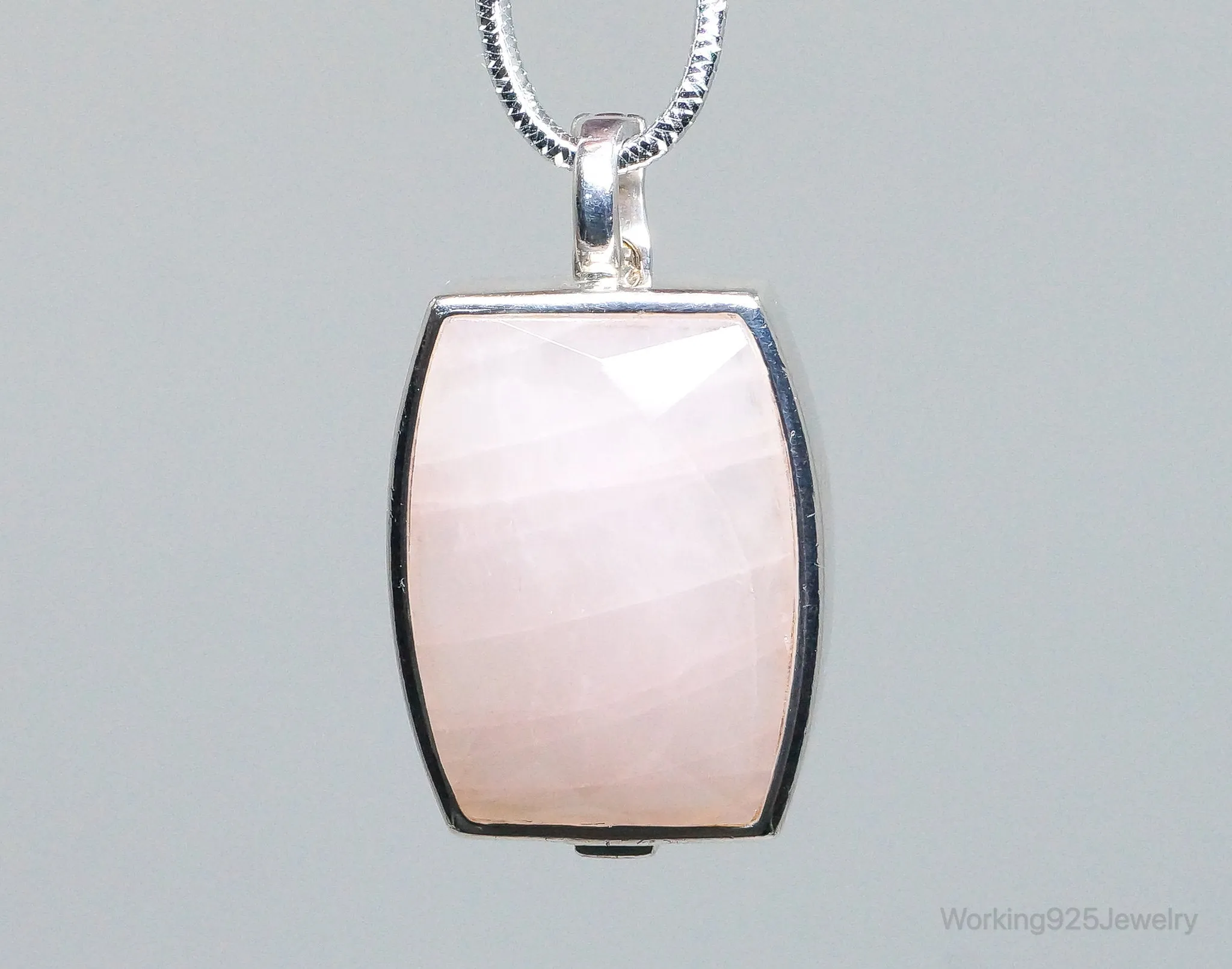 Large Designer ELLE Rose Quartz Ruby Sterling Silver Necklace Pendant