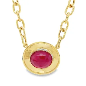 Large Oval Ruby Bezel Set Horizontal Necklace