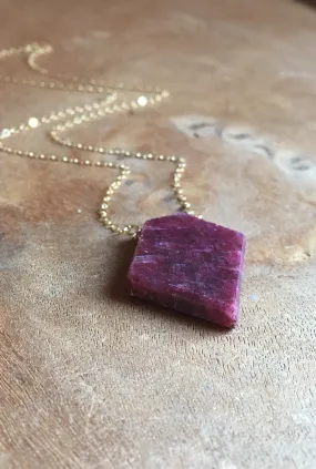 Large Raw Cut Genuine Ruby Pendant Necklace