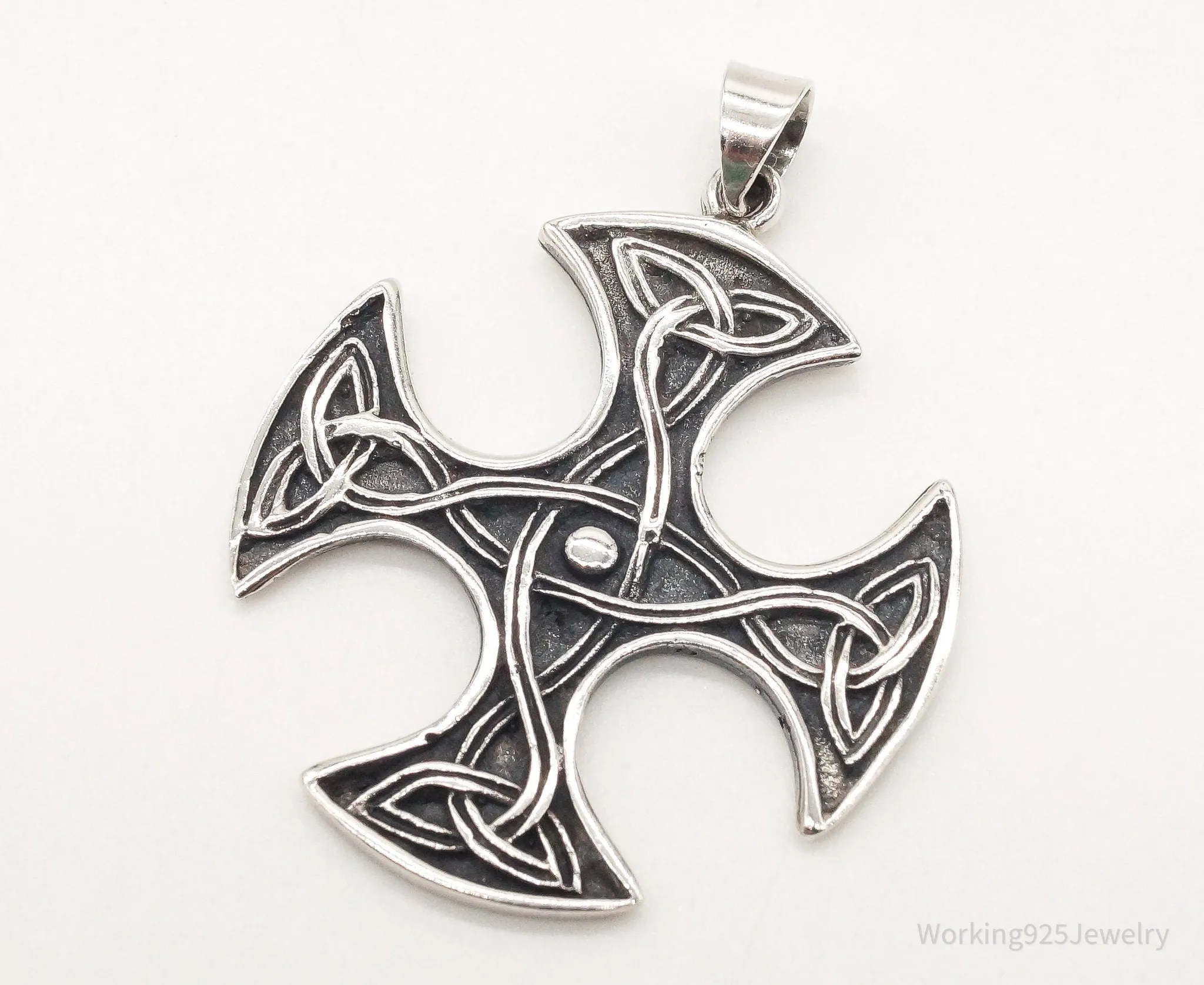 Large Vintage Celtic Cross Sterling Silver Pendant