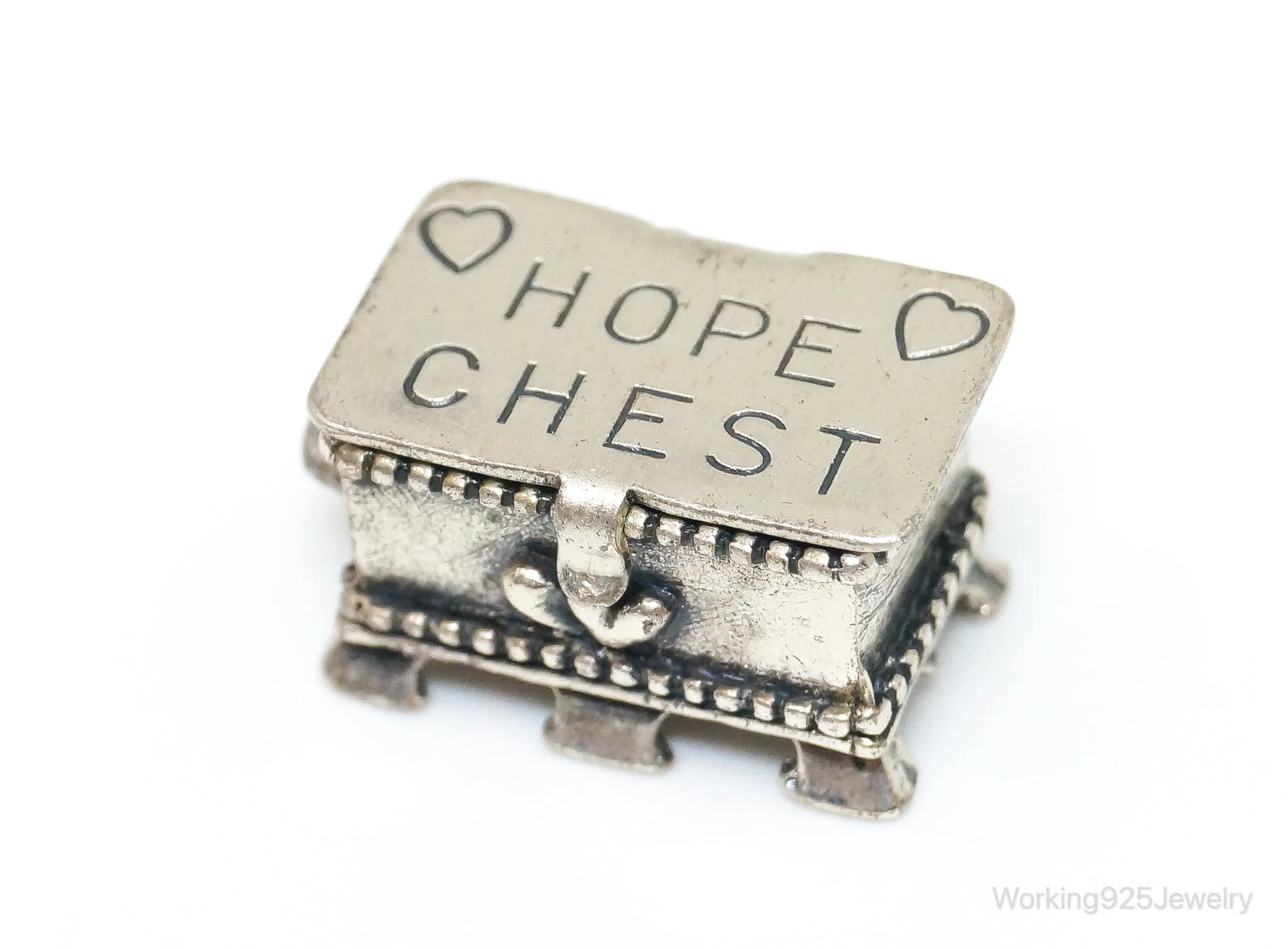 Large VTG ATQ Beau Hope Chest Sterling Silver Charm Pendant