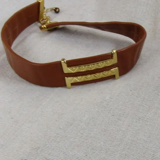 Light Brown Leather Choker Necklace in Wide Soft Supple Leather