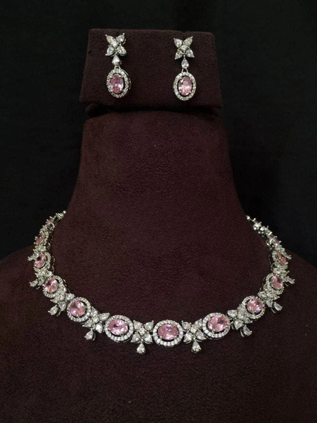 Light Pink American Diamond Embellished Necklace Set