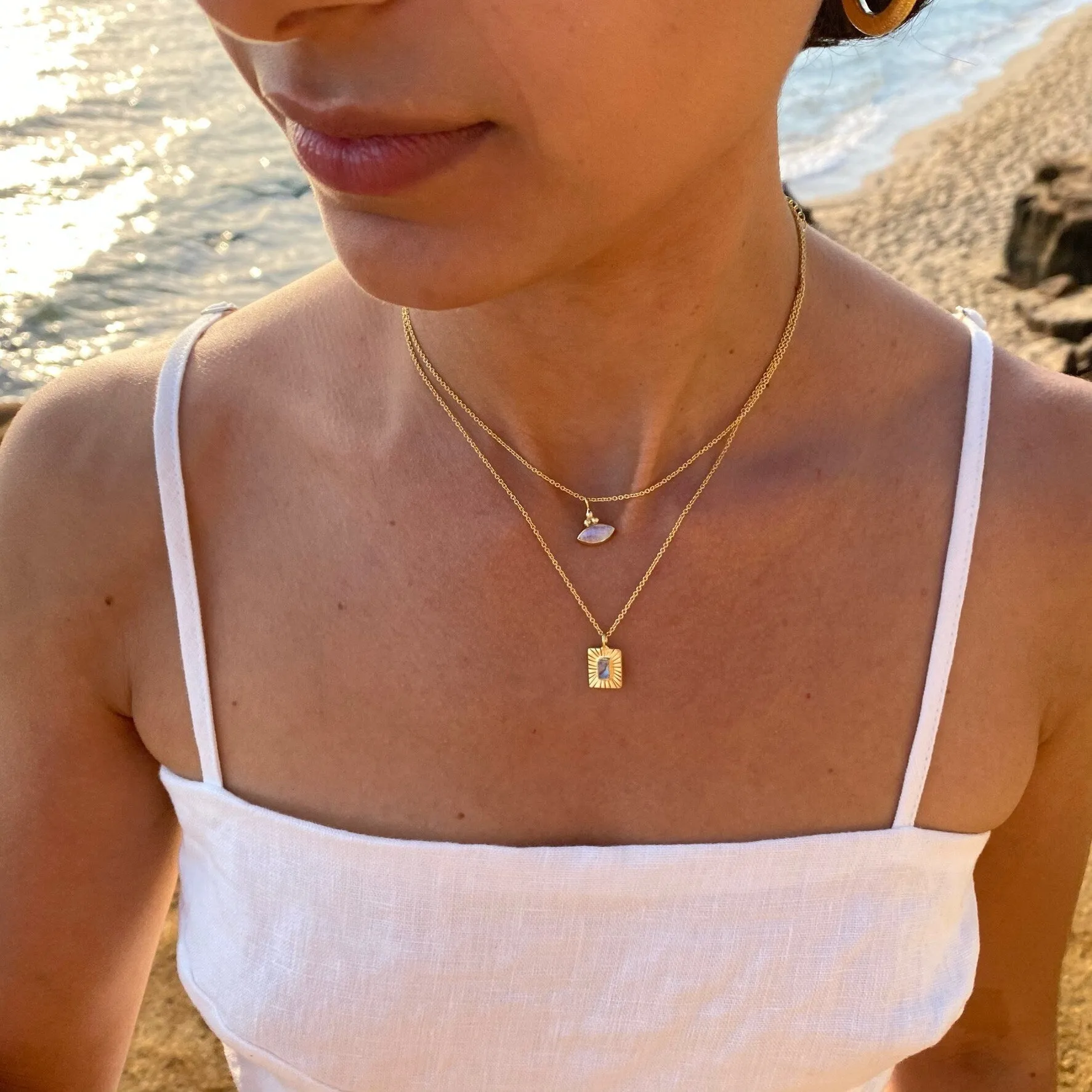 Little Eye Gold Rainbow Moonstone Necklace