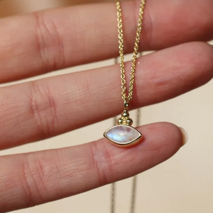 Little Eye Gold Rainbow Moonstone Necklace