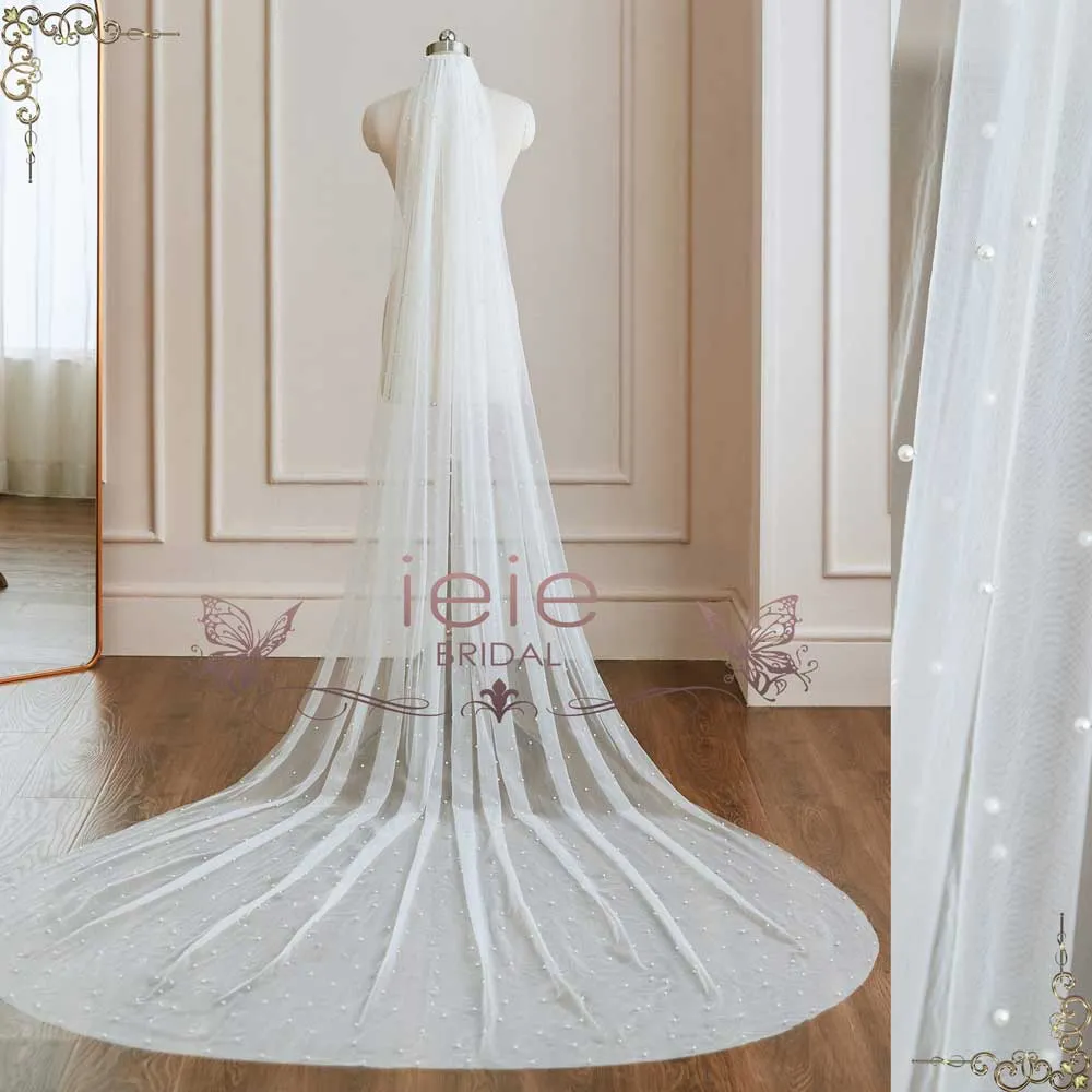 Long Cathedral Wedding Veil with Pearls VG3049