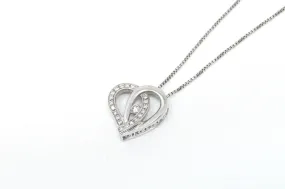 Lovely Vintage Cz Accented Open Heart Sterling Silver Necklace 22" -