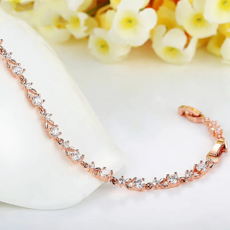 Luxury 18K Rose Gold Plated Chain Bracelet for Women Ladies Shining AAA Cubic Zircon Crystal Jewelry Wedding