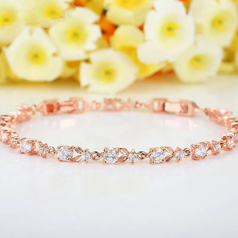 Luxury 18K Rose Gold Plated Chain Bracelet for Women Ladies Shining AAA Cubic Zircon Crystal Jewelry Wedding