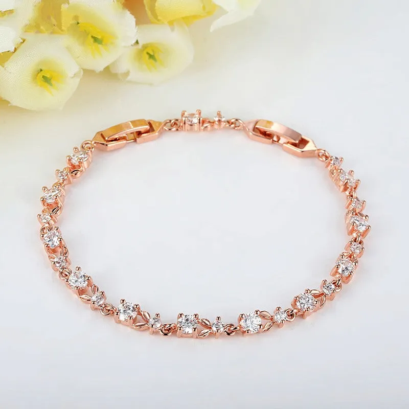 Luxury 18K Rose Gold Plated Chain Bracelet for Women Ladies Shining AAA Cubic Zircon Crystal Jewelry Wedding