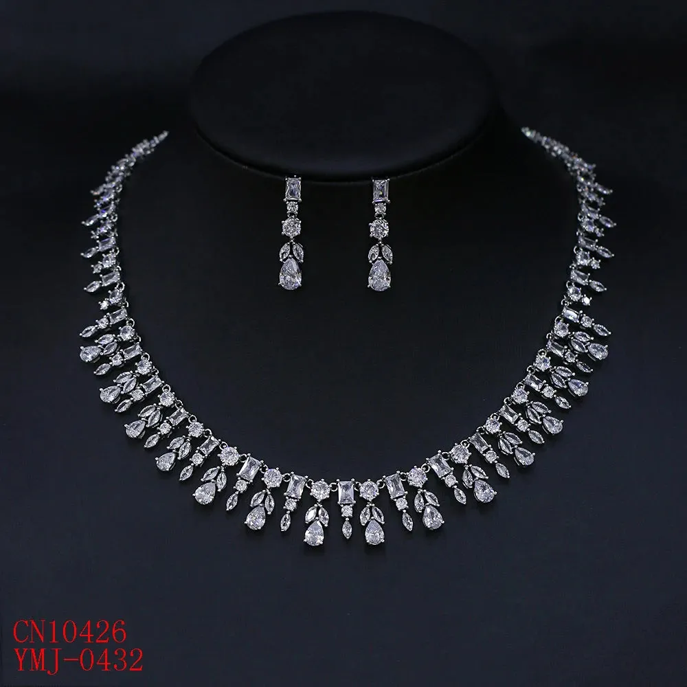 Luxury Bridal Jewelry Set Gorgeous Water Drop Cubic Zirconia Ladies Party Wedding Necklace And Earrings Set CN10426