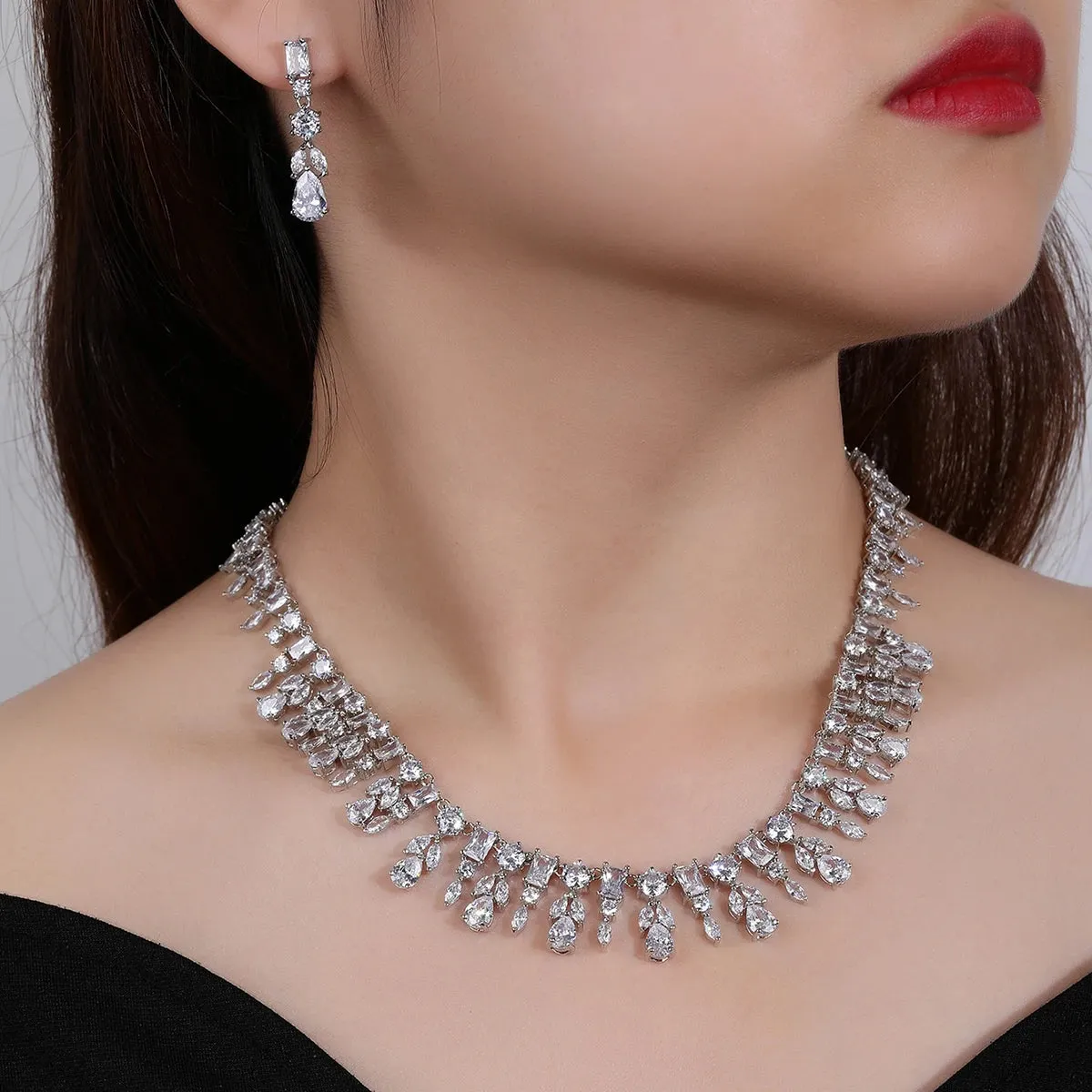 Luxury Bridal Jewelry Set Gorgeous Water Drop Cubic Zirconia Ladies Party Wedding Necklace And Earrings Set CN10426