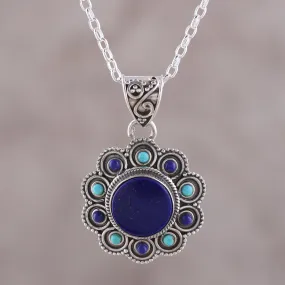 Magical Bloom Lapis Lazuli and Composite Turquoise Flower Pendant Necklace