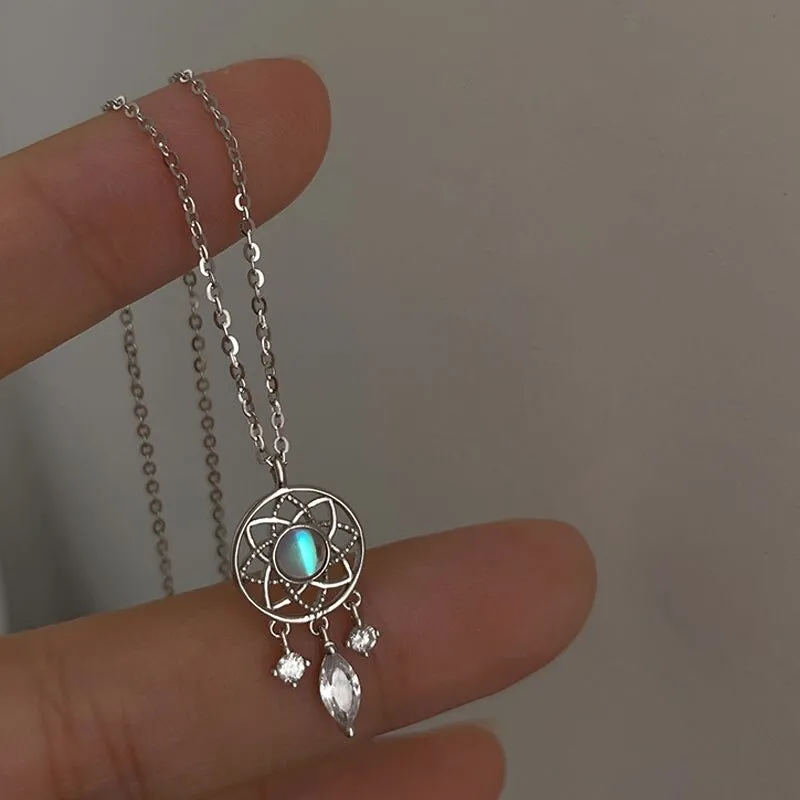 Magical Rainbow Moonstone Dreamcatcher Pendant Necklace