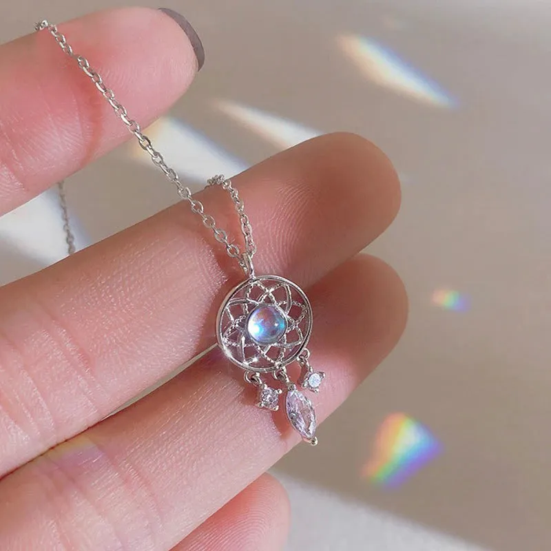 Magical Rainbow Moonstone Dreamcatcher Pendant Necklace