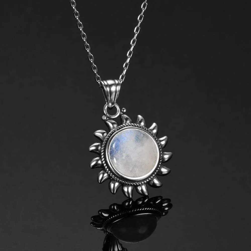 Majestic Sun Natural Moonstone Sterling Silver Necklace