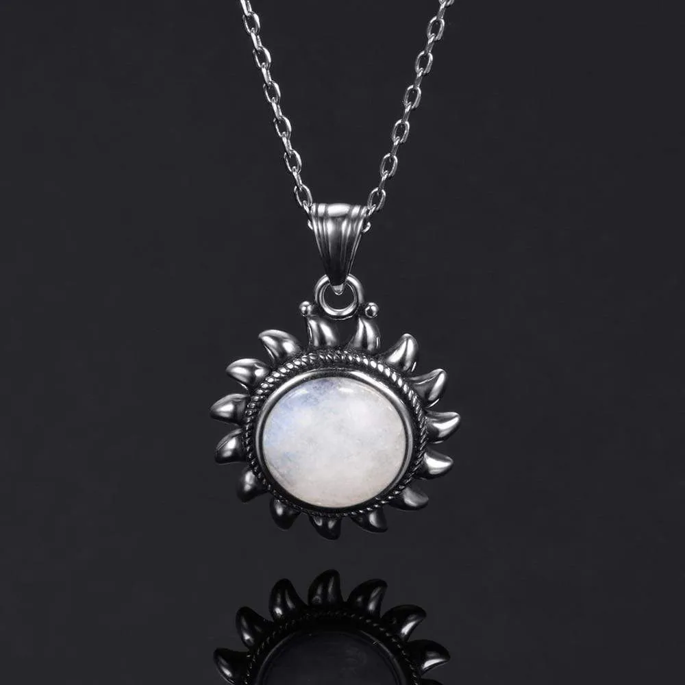 Majestic Sun Natural Moonstone Sterling Silver Necklace