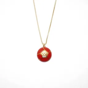 Maki-e Urushi Lacquer Pendant Necklace - White South Sea Pearl Shell / Camellia / Red -, Traditional Japanese Urushi Lacquer Jewelry