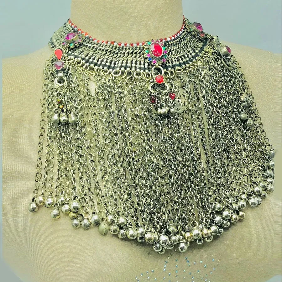 Massive Gypsy Silver Kuchi Dangling Bells Choker