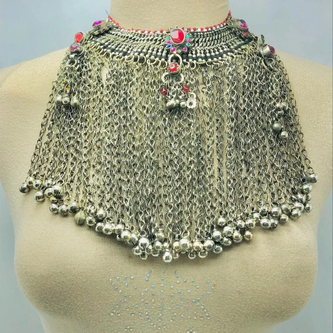 Massive Gypsy Silver Kuchi Dangling Bells Choker