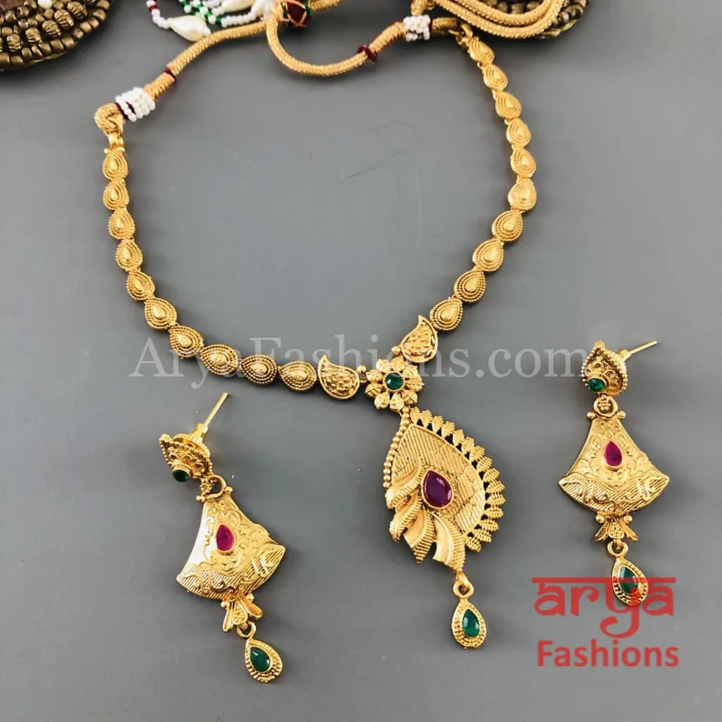 Meera Gold Necklace with Meenakari