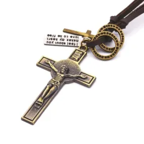 Men's Christian Necklace <br> Crucifix Leather Rope