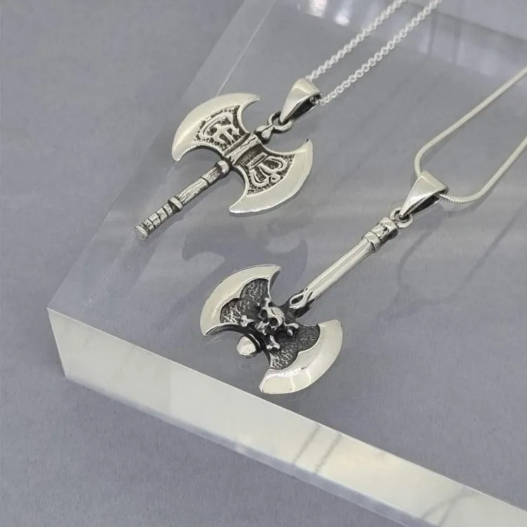 Men's Sterling Silver Pendant Skull Axe Design