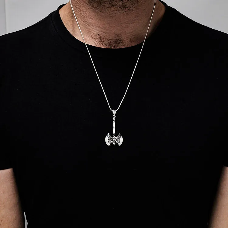 Men's Sterling Silver Pendant Skull Axe Design