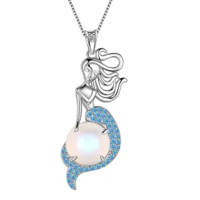 Mermaid Pendant Necklace Jewelry Women Girls Birthday Gift 925 Sterling Silver