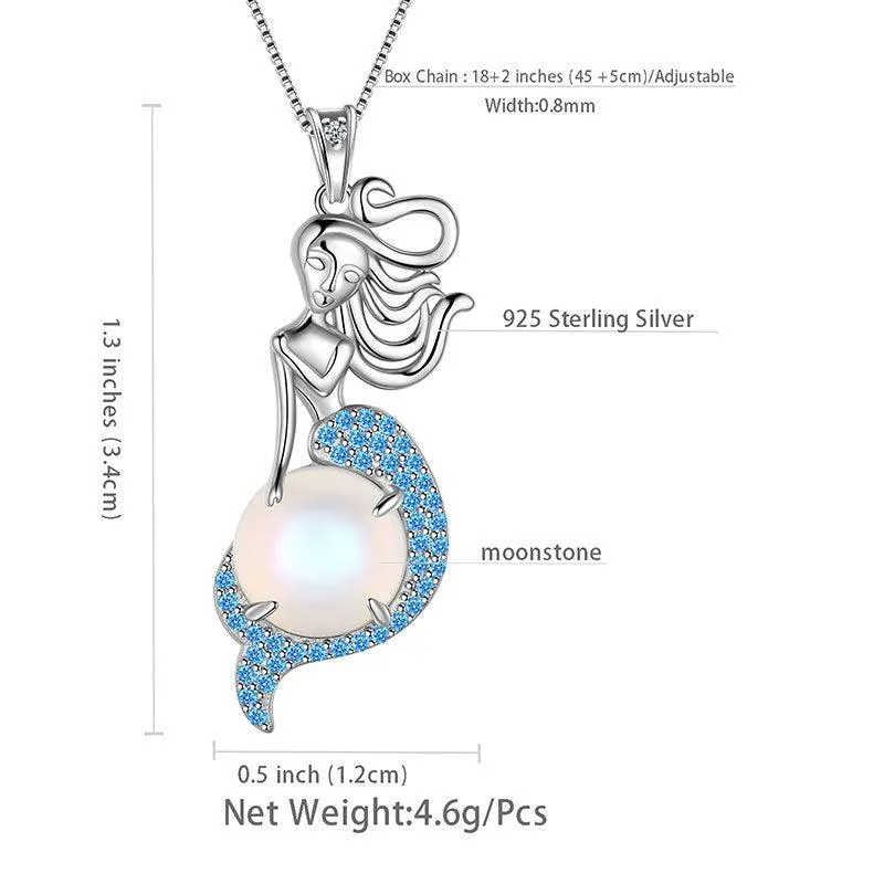 Mermaid Pendant Necklace Jewelry Women Girls Birthday Gift 925 Sterling Silver