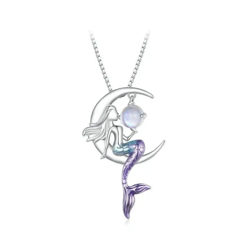 Mermaid Pendant Necklace Moon Neck Chain