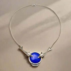 Minoan Dolphins Lapis Lazuli Sterling Silver Necklace (PE-14)