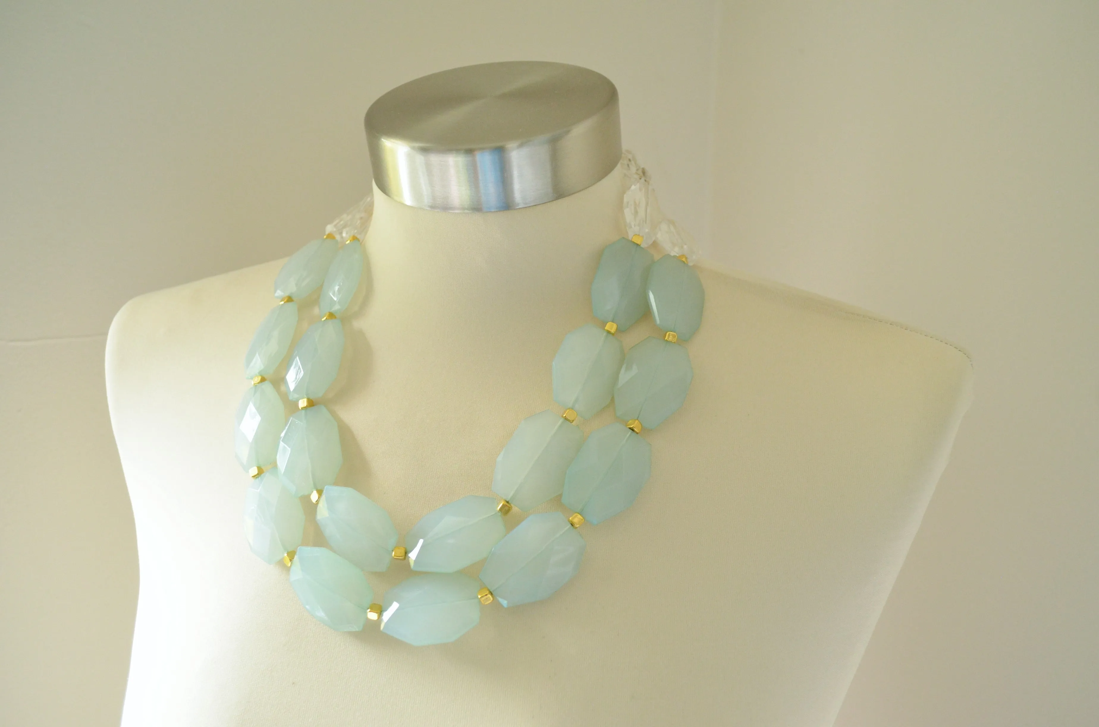 Mint Green Statement Beaded Acrylic Chunky Necklace - Ruby