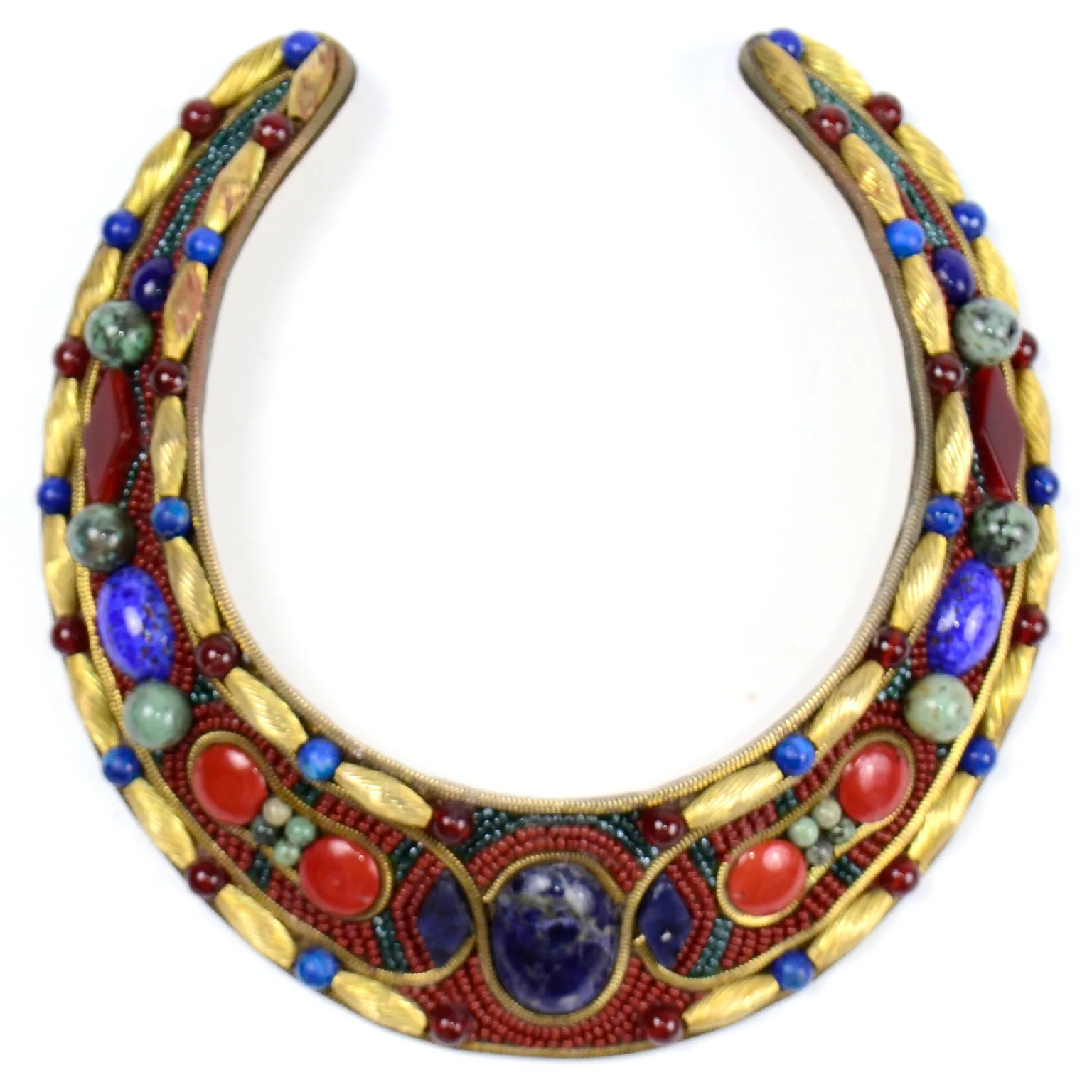 MJ Hansen Signed Vintage Cabochon Beaded Collar Necklace 1988