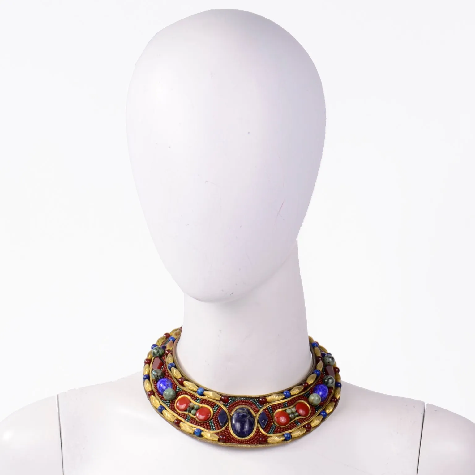 MJ Hansen Signed Vintage Cabochon Beaded Collar Necklace 1988