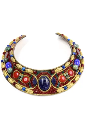 MJ Hansen Signed Vintage Cabochon Beaded Collar Necklace 1988