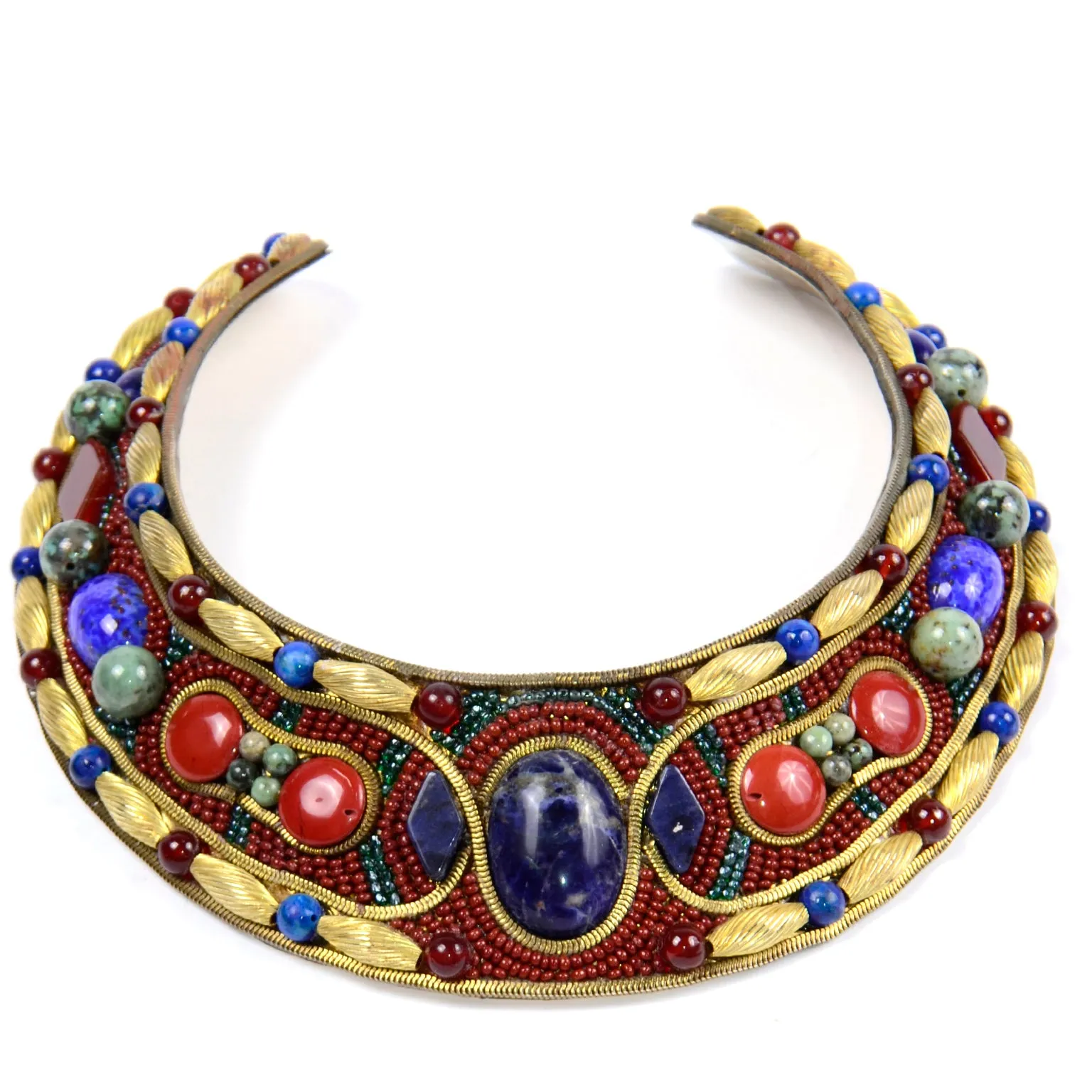 MJ Hansen Signed Vintage Cabochon Beaded Collar Necklace 1988