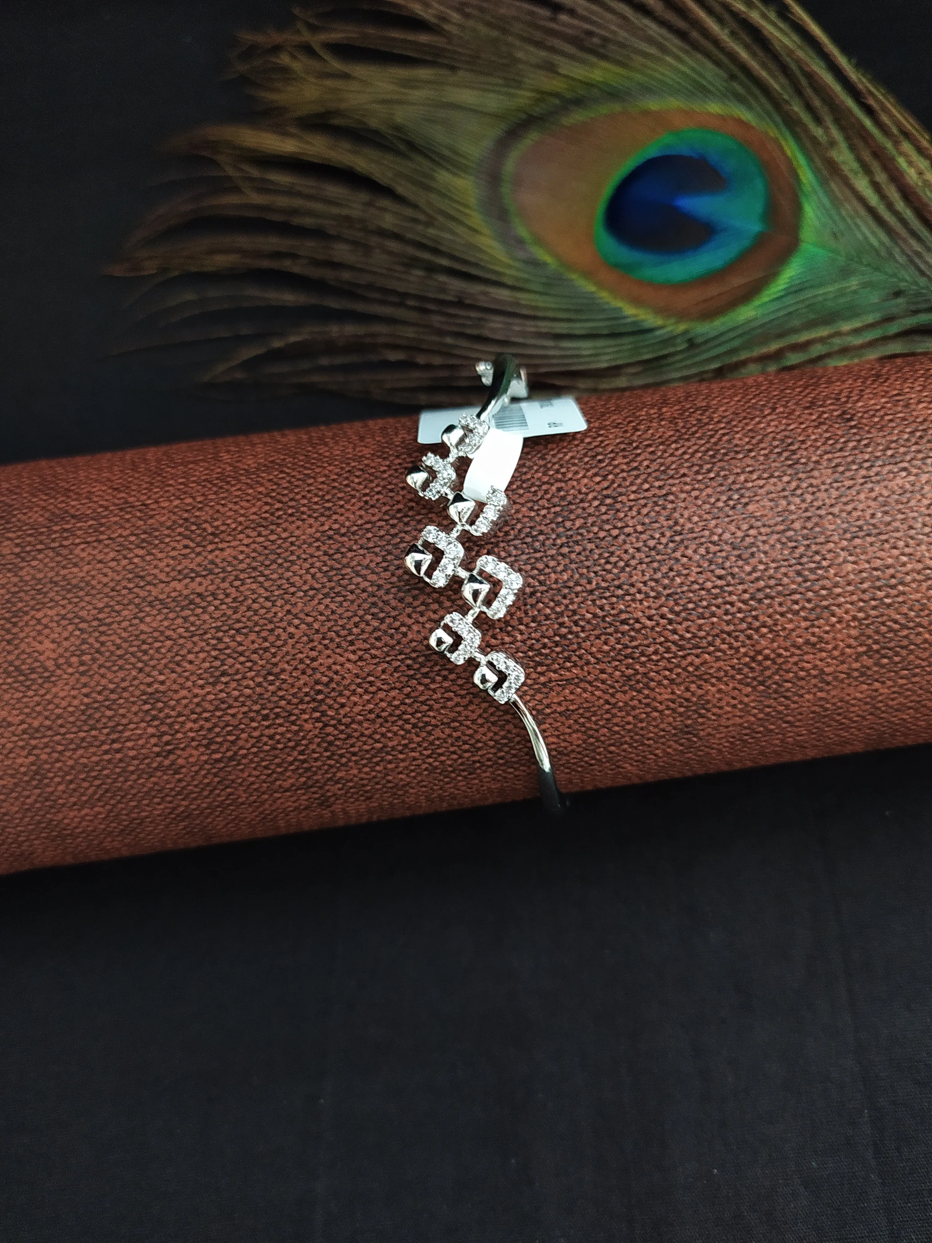 Modern Silver Plated Zircon Stone Kada Bracelet