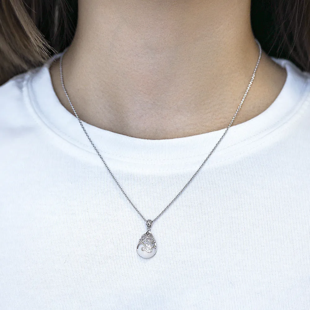 Moonstone Hollow Pear Drop Pendant Silver Necklace for Women