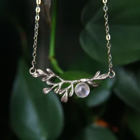 Moonstone Leaf Branch Sterling Silver Necklace