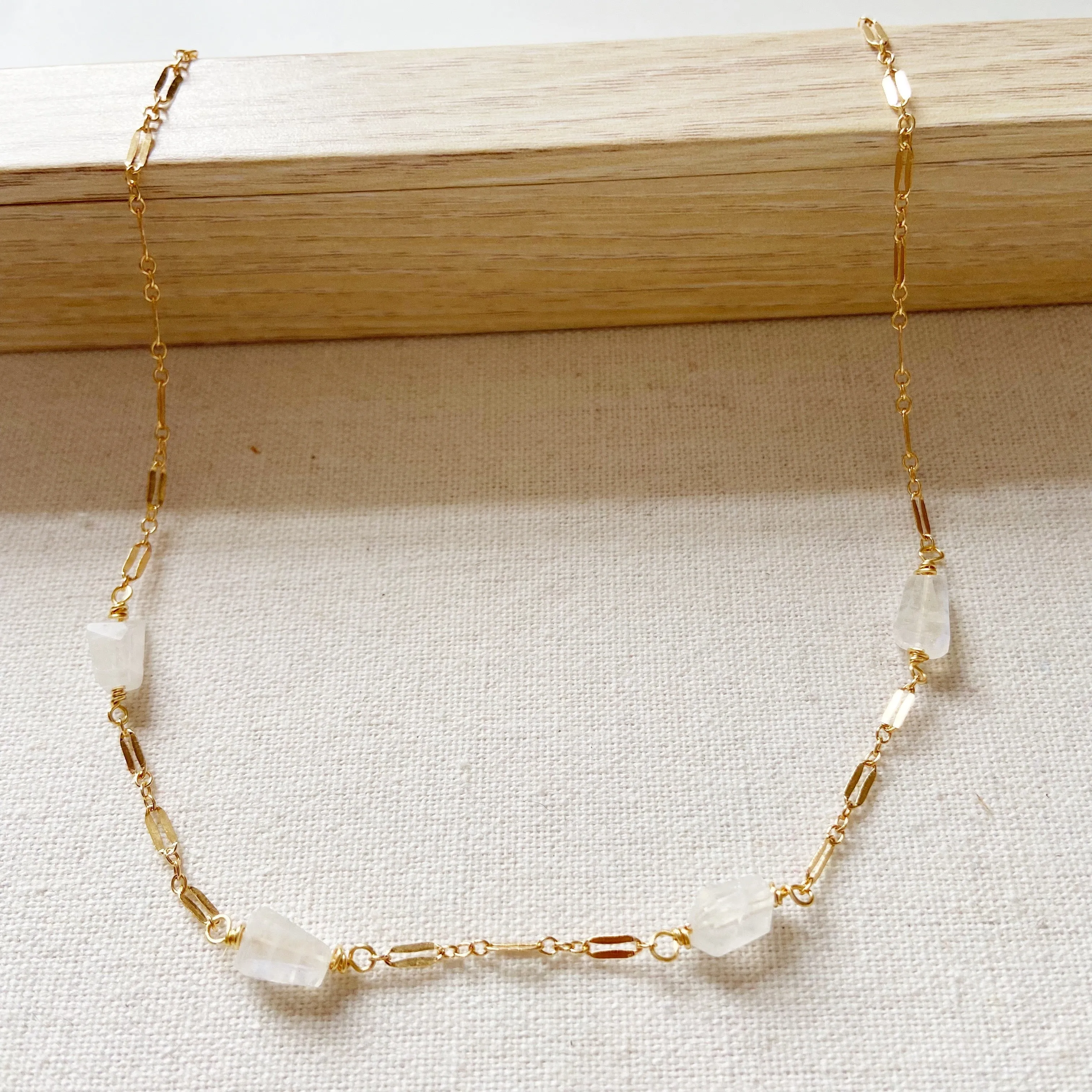 Moonstone Segmented Necklace in Gold, Silver, or Rose Gold (17 inches)